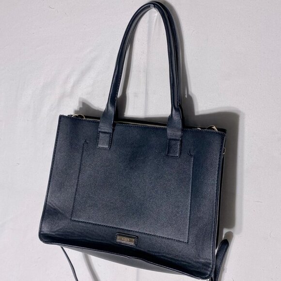 Aldo Black Faux Leather Square Tote Purse W Crossbody Strap - Picture 1 of 13